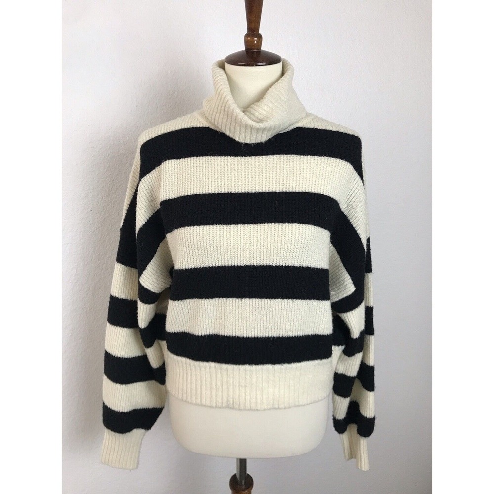 Lovers + Friends Sweater Women L Cropped Turtleneck Preston‎ Striped Ribbed